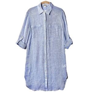 Magaschoni 100% Linen Shirt Dress S Small Open Knit Button Down Cover Up Luxe